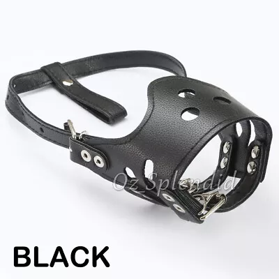 Adjustable Leather Pet Dog Mask Mouth Muzzle Anti Barking Bite Stop Chewing • $10.95