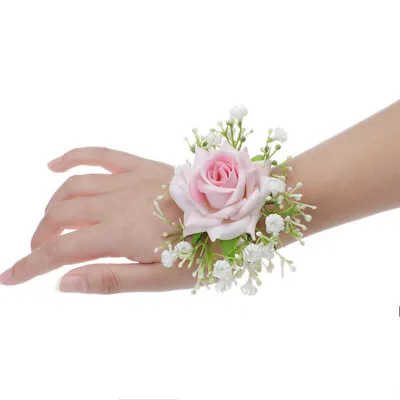 Hand Decor Bridesmaids Corsage Wrist Flower Pearl Bracelet For Wedding Women • £5.80