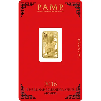 5 Gram Gold Bar - PAMP Suisse - Lunar Year Of The Monkey - 999.9 Fine In Assay • $429.68