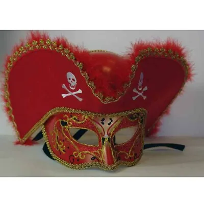 Pirate Hat Red And Gold Venetian Mask Masquerade Mask For Men • $26.45