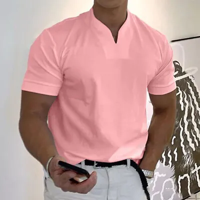 $15.68 • Buy Men's Business Formal Shirt V Neck Short Sleeve T Shirt Men Slim Fit Tops Shirts