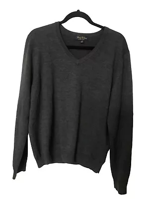 BROOKS BROTHERS Mens Saxon Wool Charcoal Gray Sweater V Neck Pullover Size M • $24.95