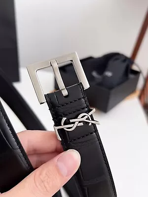 $15.50 • Buy YSL SAINT LAURENT Monogram CASSANDRE Belt Width 3.0cm 95/38 Black