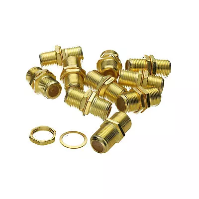 10 X F Type Connector Coupler Join Satellite Virgin Cables With Nut GOLD • £5.87