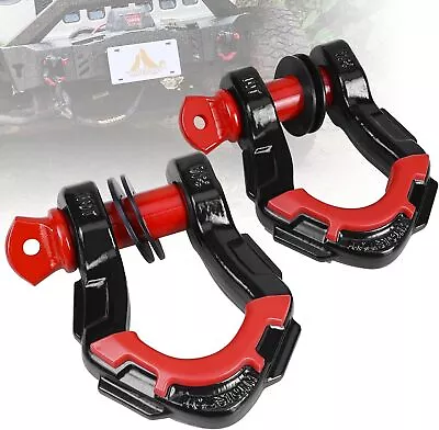 Heavy Duty 3/4  D-Ring Tow Shackles Black&Red 77000 Lbs (35 T) 7/8  Screw 2PCS • $29.99