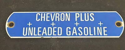 Vintage CHEVRON PLUS +++ UNLEADED GASOLINE  Porcelain Gas Fuel Oil Tag / Sign • $35