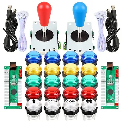 $40.99 • Buy 2 Player Arcade Games DIY Kit Parts 2 Ellipse Joystick + 20 LED Arcade Buttons