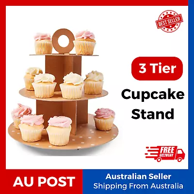 3 Tier Cardboard Cupcake Stand Round Dessert Cake Display Wedding Anniversary AU • $9.99