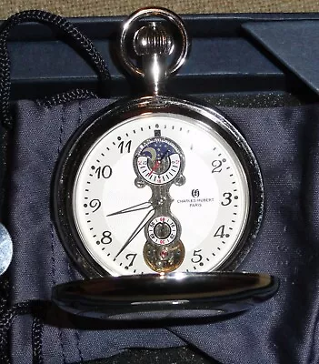 Charles-Hubert Pocket Watch With Box And Chain Mechanical Movement Sun/Moon Dial • $49