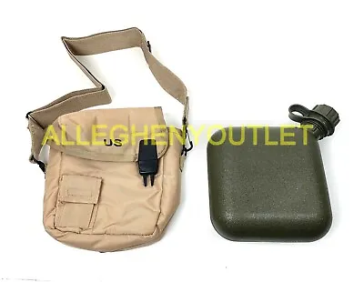 NEW US Military 2 Quart Collapsible Canteen W/ FLAT CAP & 2QT TAN Cover & Strap • $16.90