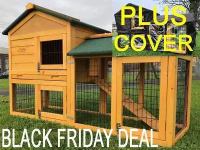 £149.99 • Buy 5ft Outdoor Rabbit Hutch And Run 2 Two Tier Wooden Guinea Pig Bunny Pet Cover
