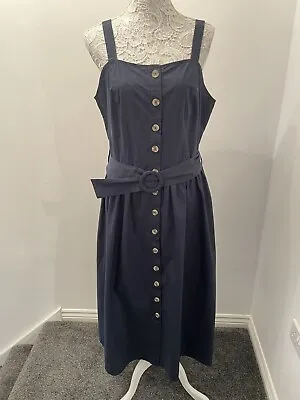 Ladies La Redoute Navy Button Front Poplin Dress Uk Size 14 • $23.98