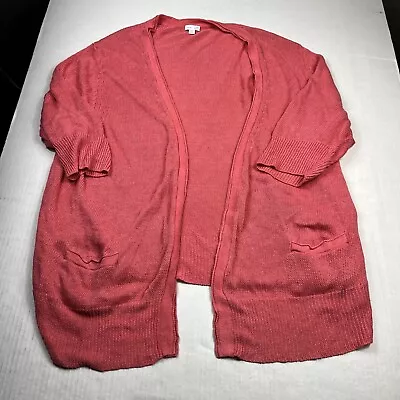 J.Jill Love Linen Cardigan Coral Open Front 3/4 Sleeve Knit Pockets Sweater 2X * • $19.99