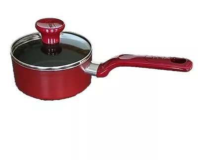 T-FAL ~ RED ~ 1 Quart SAUCEPAN W/Vented Lid ~ Non-Stick ~ Thermo-Spot Technology • $24