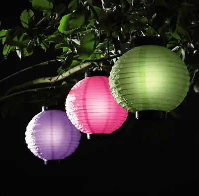 Set Of 3 Solar Powered Chinese Lanterns Waterproof Outdoor Garden Patio Lighting • £9.95