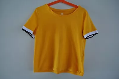 H&M Girls Size 10-12 Yellow T Shirt With White/Black Trim On Sleeves • $6.50