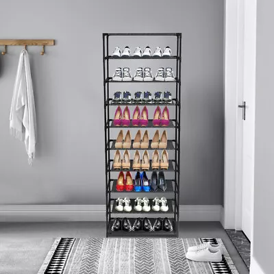 10 Tier Shoe Rack Storage Shelves Stainless Steel Frame Holds 50 Pairs Of Shoes- • $17.25