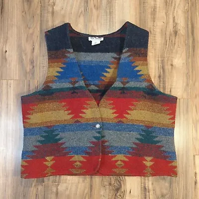 Vintage Two Twenty Aztec Wool Blend Vest Womens Large Made In USA Western Navajo • £18.99