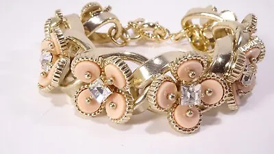 J.Crew Women's Brass Enamel Crystal Flower Link Bracelet NWOT 115 Cream • $44.50