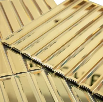 Gold Mirror Backsplash Tiles Peel Stick Beveled Glass Kitchen Bathroom 12x12 • $40