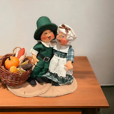 1991 Annalee Doll 8  PILGRIM Couple  Vegetable Basket Thanksgiving HTF • $60