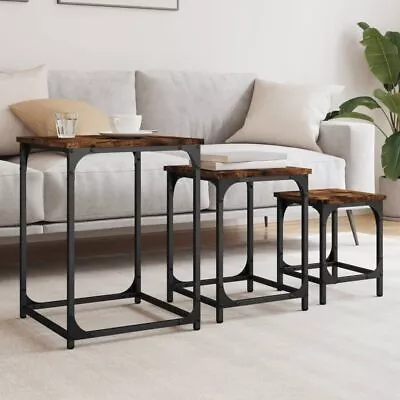 Industrial Rustic Smoked Oak Wooden 3pcs Nesting Coffee Sofa Table Tables Set • $116.99