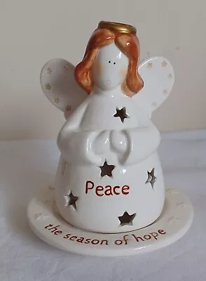Ceramic Angel Tea Light Holder - Peace - The Season Of Hope - Crackle Glaze • £9.99