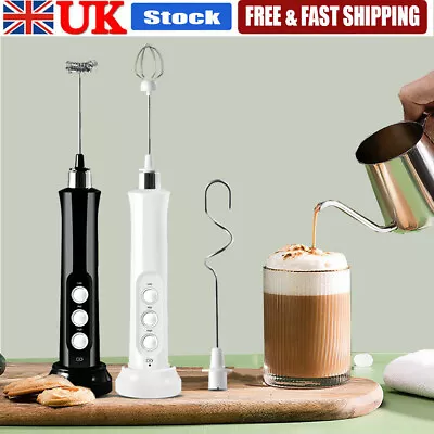 £13.99 • Buy 3 In 1 Electric Milk Frother 3 Speed Rechargeable Whisk Mixer Stirrer Egg Beater