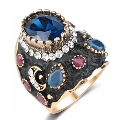 £23.73 • Buy Gold Statement Sapphire Ring Size 7 Simulated