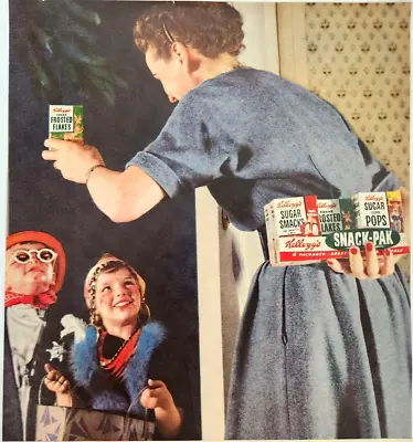 Halloween Kids Kelloggs Variety Pack Cereal Vintage 1954 Ad Magazine Print • $12.59