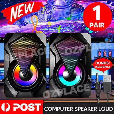 2x Computer Speaker Loud Sound With LED RGB Light For PC Laptop Stereo Desktop • $15.85