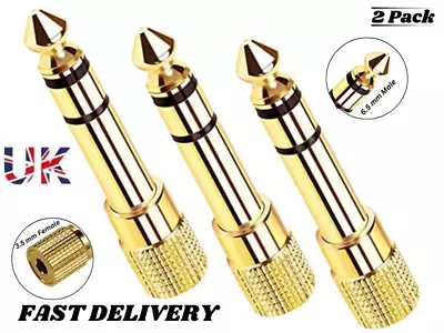 £2.99 • Buy 2 GOLD PLATED 3.5mm To 6.35mm Headphone Jack Plug Audio Converter Adapter Socket