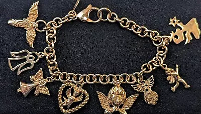 MILOR Goldtone 8 Angel Charm Bracelet Stainless Steel VTG ULTRA RARE HTF • $14.95