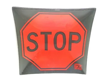 Vtg Stop Sign Logo Glass Ashtray Pop Art Decor Deco Dish Mcm 1960s 70s Kitsch • $35