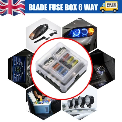 £9.89 • Buy 6 Way Blade Fuse Box Block & Auto Marine FuseBox Holder 12V 32V Bar Car Kit UK