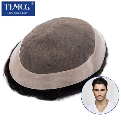 Mono Men Toupee Durable Prosthesis Human Hair Replacement System Unit Hairpiece • $193.73