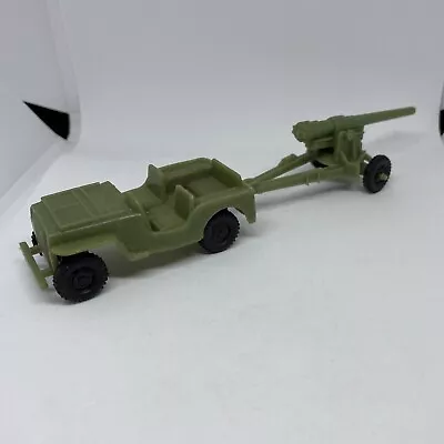 Vintage Marx Navarone Jeep With Howitzer Green Plastic WWII Collectible • $50