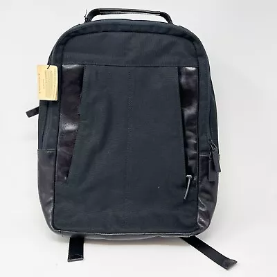 Boconi Garth Slim Profile Backpack Men's Black Canvas Leather RFID Protect NEW • $91.98