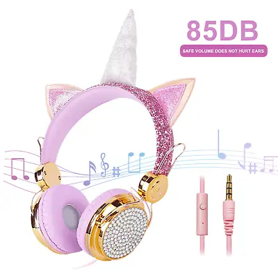 Kids Headphones Headset Wired Unicorn Over Ear Headphones Girls IPad Tablet • £12.99