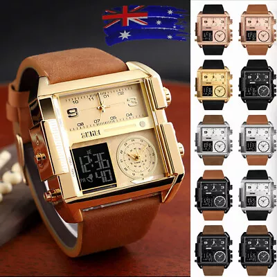 Men's Digital Business Watch LED Square Large Face Analog Quartz Wrist Watch AU • $35.76