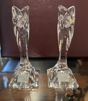 Set Of 2 Clear Crystal  Deco  Candlestick Holders By Mikasa 5.5   In Tall • $16.95