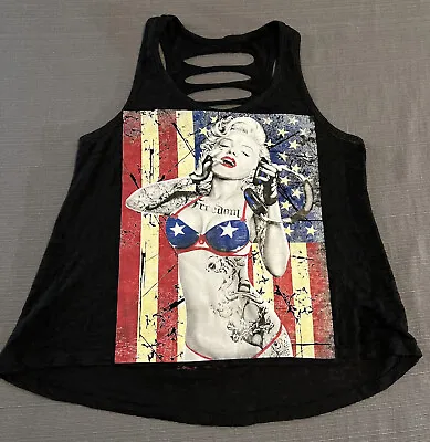 Marilyn Monroe Black Tank Top Women's Medium USA Flag Distressed • $7.99