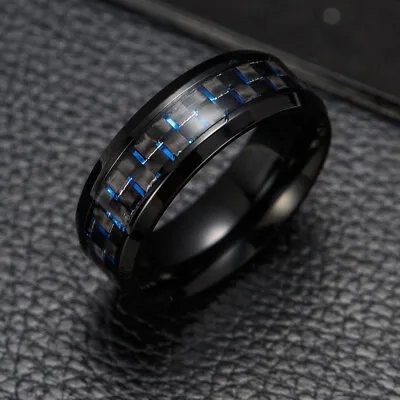 MENDEL Mens Tungsten Carbide Carbon Fiber Inlay Engagement Band Ring Size 6-15 • $12.99