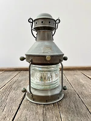 Vintage Nautical Lantern With Glass Lens - 10 1/2  B Pedersen Landternefabrikk • $99.99