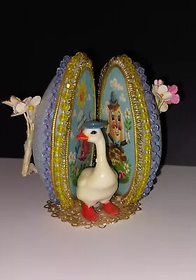 Vintage Kitsch Decorative Handmade Diorama Easter Egg W/ Plastic Goose Figurine • $24.99