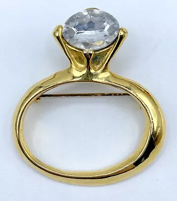 C7-1115 Vintage Brooch Gold Tone Pin 2  Engagement Ring Rhinestone Diamond • $4.99