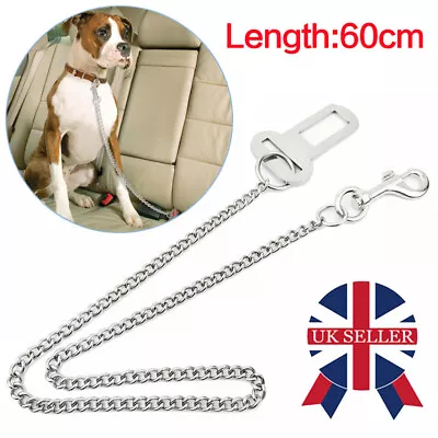 Metal Chain Pet Dog Seat Belt Lead Car Strong Chew Proof Travel Safety Harness H • £3.99