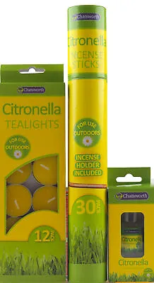 Lemon Citronella Keep The Bugs Away Gift Set - 3 Piece - Oil Candles Sticks • £9.99