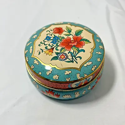 Vtg Daher Decorated Ware England Tin Blue And Pink Floral Gold Trim Trinket Box • $14.95