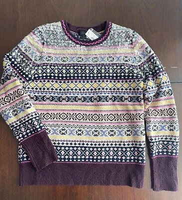NWT J Crew Fair Isle Multi Color 100% Lambs Wool Sequin Sweater Women's Sz S • $52.99